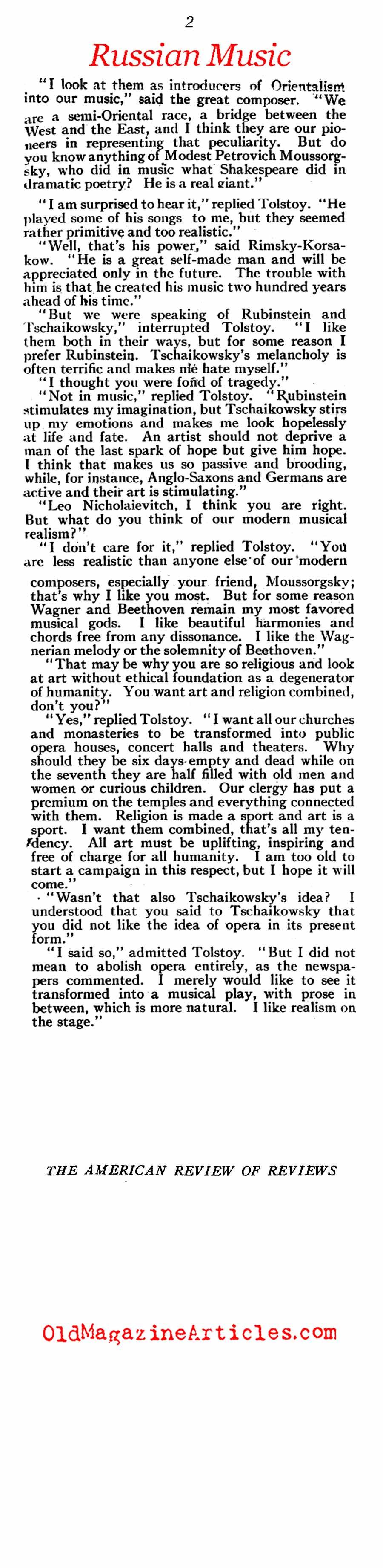 Russian Composers Preferred by Rimsky-Korsakov  (Review of Reviews, 1912)